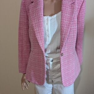 Bubblegum Pink Textured Blazer with Lapel Collar